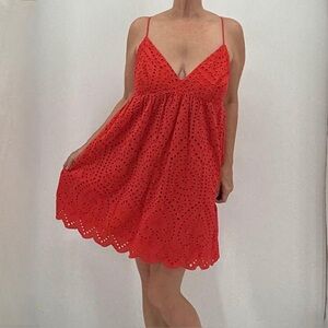 H&M Boho Coquette Girl Eyelet Cut Out Embroidered Babydoll Mini Dress